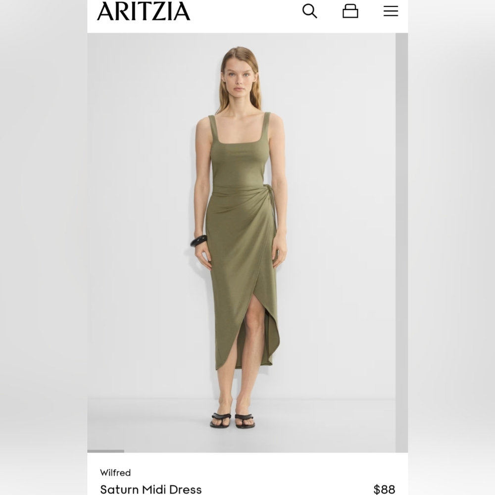 Aritzia Wilfred Olive Green Saturn Midi Dress